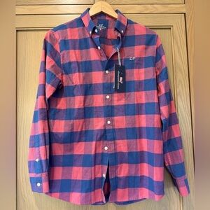 NWT Vineyard Vines Kelby Check Flannel Shirt / Boys / Mariner / XL 18